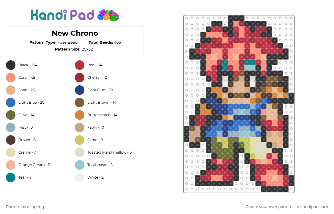 New Chrono - Fuse Bead Pattern by aznpeng on Kandi Pad - red,orange,beige,blue