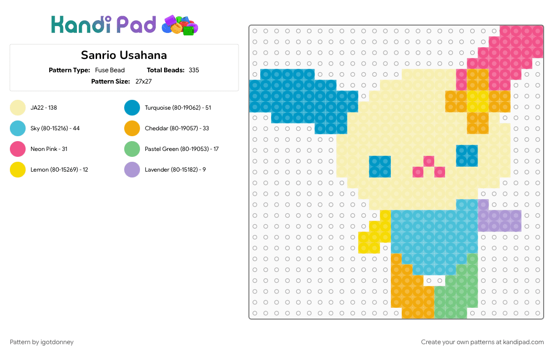 Sanrio Usahana - Fuse Bead Pattern by igotdonney on Kandi Pad - cute, decora, hello kitty, kawaii, light blue, sanrio, usahana, yellow