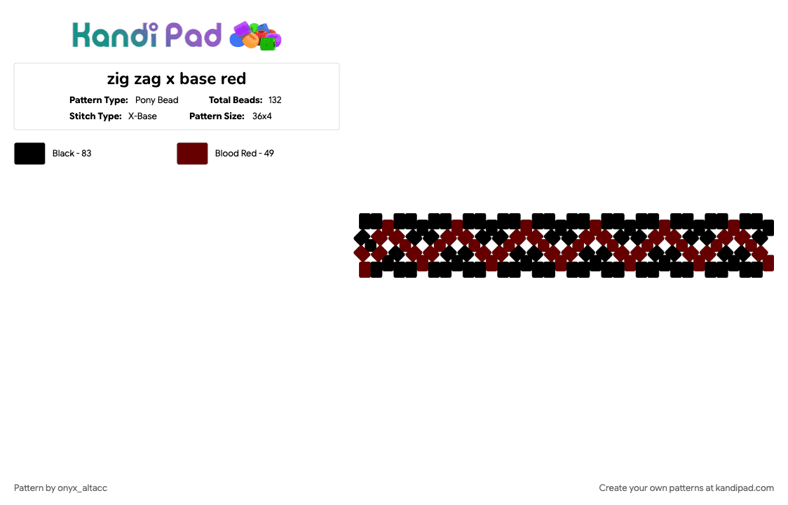 zig zag x base red - Pony Bead Pattern by onyx_altacc on Kandi Pad - black, brown