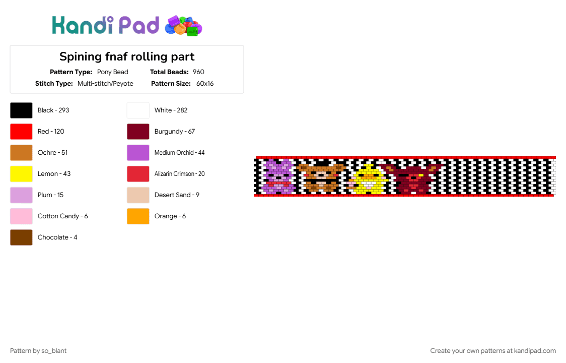 Spining fnaf rolling part - Pony Bead Pattern by so_blant on Kandi Pad - brown, pink, red, white