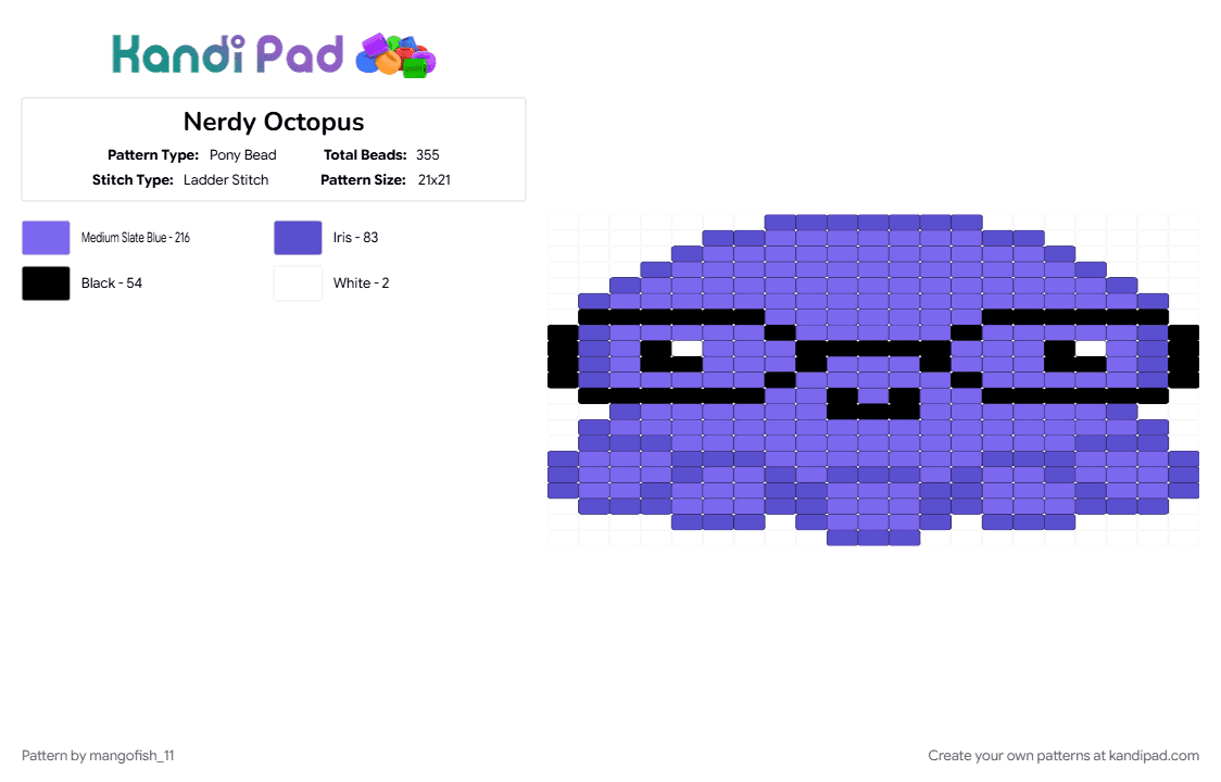 Nerdy Octopus - Pony Bead Pattern by mangofish_11 on Kandi Pad - blue, purple