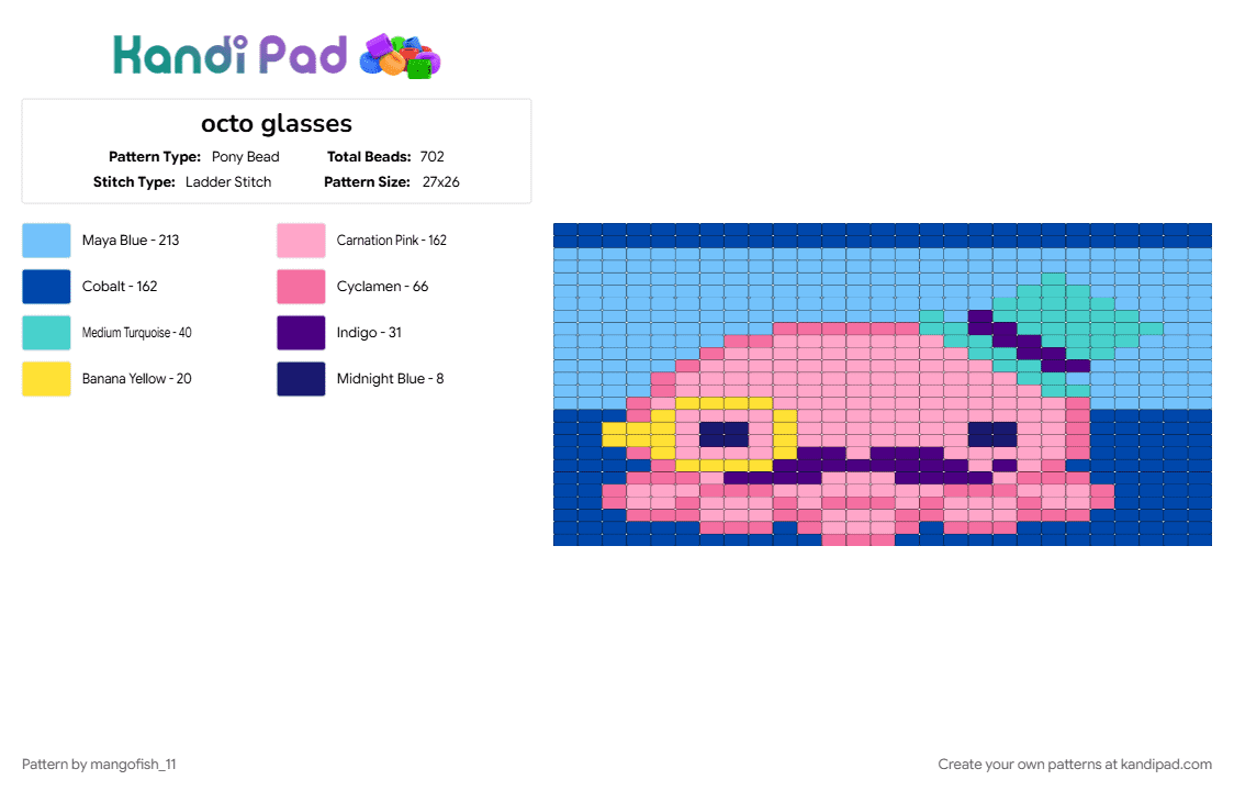 octo glasses - Pony Bead Pattern by mangofish_11 on Kandi Pad - blue, light blue, pink