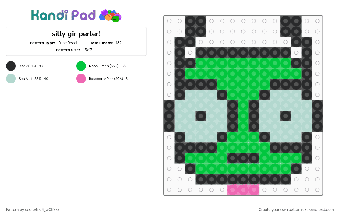 silly gir perler! - Fuse Bead Pattern by xxxsp4rkl3_w0lfxxx on Kandi Pad - cute, emo, gir, green, invader zim, invaderzimgir, light blue, perler, scene, zim