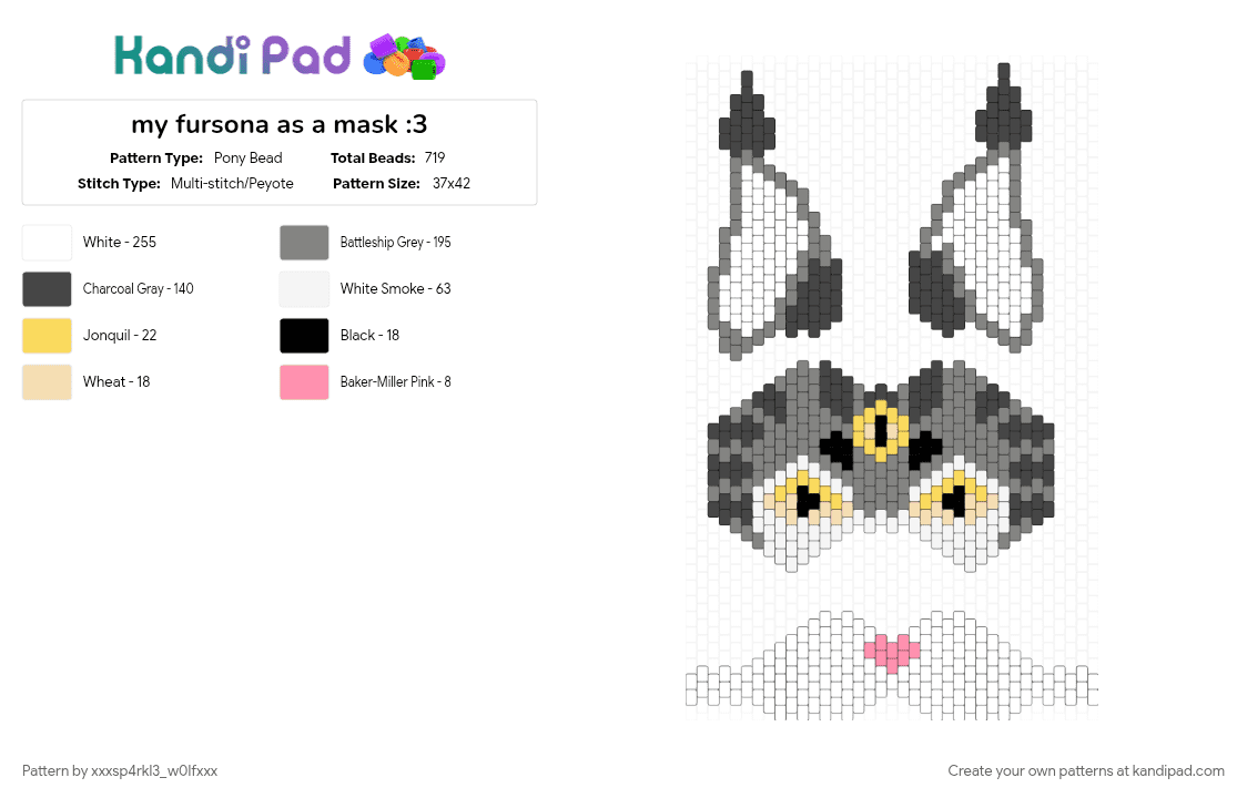 my fursona as a mask :3 - Pony Bead Pattern by xxxsp4rkl3_w0lfxxx on Kandi Pad - animal, brown, cat, furry, fursona, gray, mask, multistitch, therian, therian mask, white