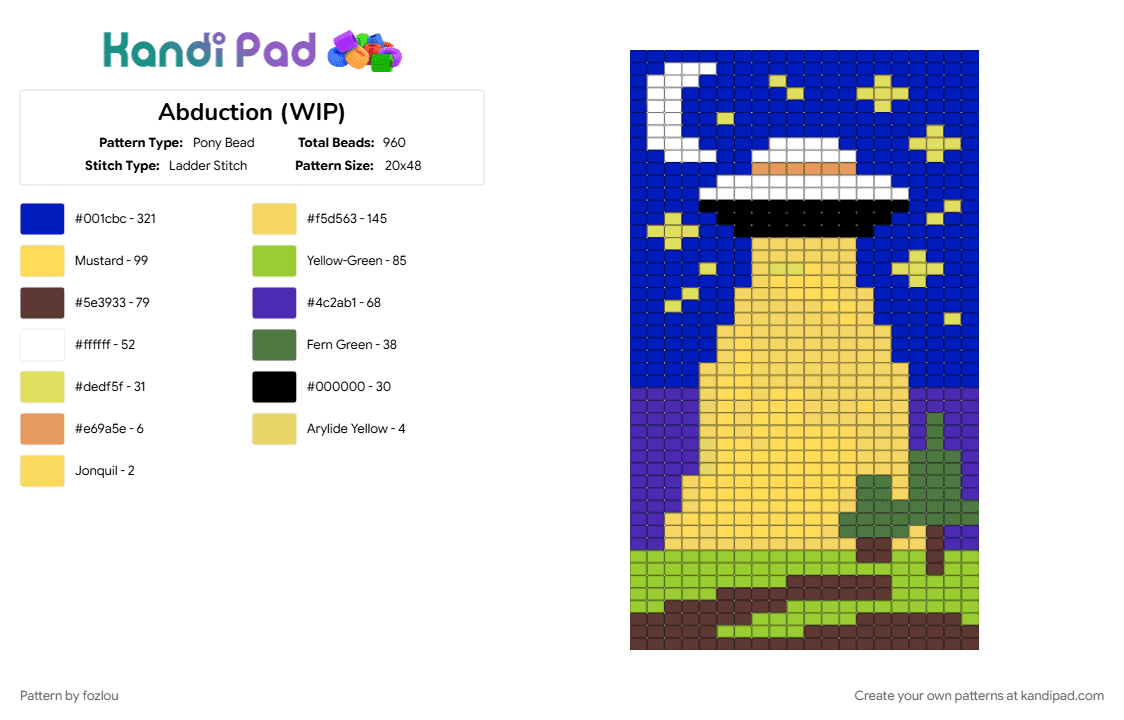 Abduction (WIP) - Pony Bead Pattern by fozlou on Kandi Pad - purple, yellow
