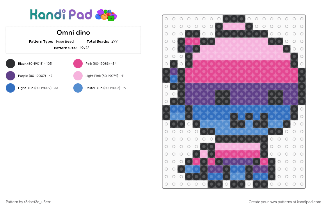 Omni dino - Fuse Bead Pattern by r3dact3d_u5err on Kandi Pad - cute, dino, love, omni, pink, pride, pride flag, purple