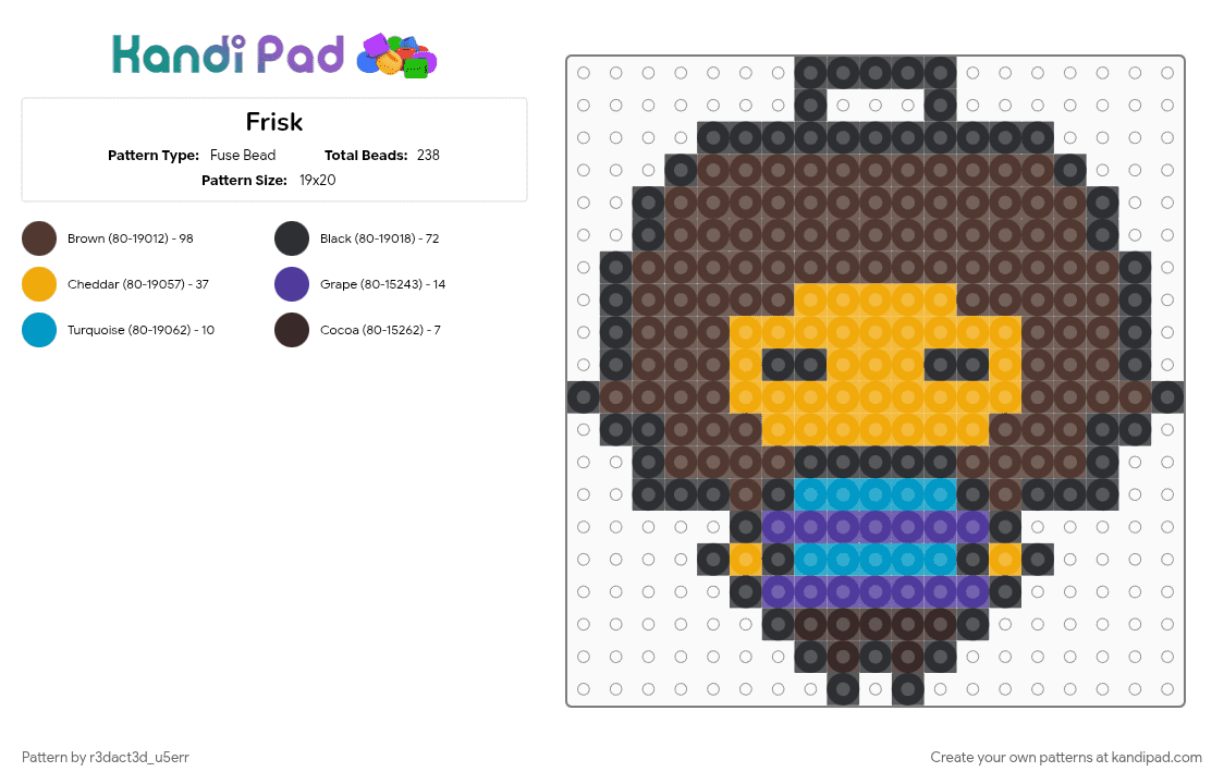 Frisk - Fuse Bead Pattern by r3dact3d_u5err on Kandi Pad - 