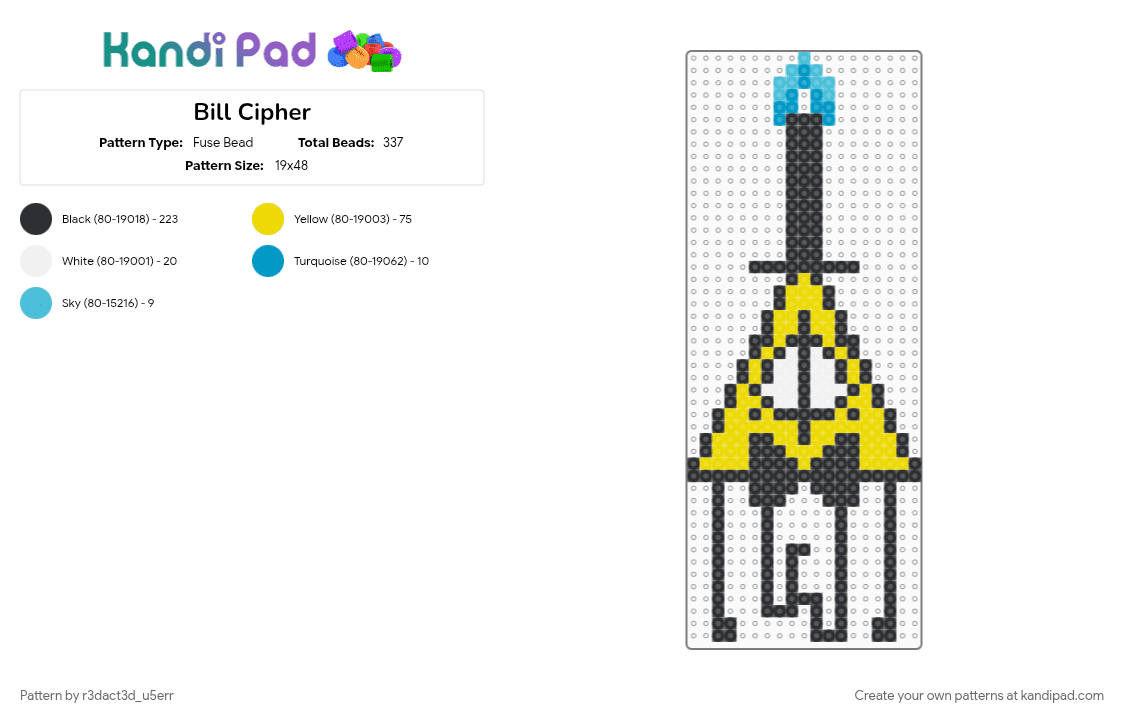 Bill Cipher - Fuse Bead Pattern by r3dact3d_u5err on Kandi Pad - bill cipher, black, gravity falls, keychain, triangle, tv show, we will meet again, yellow