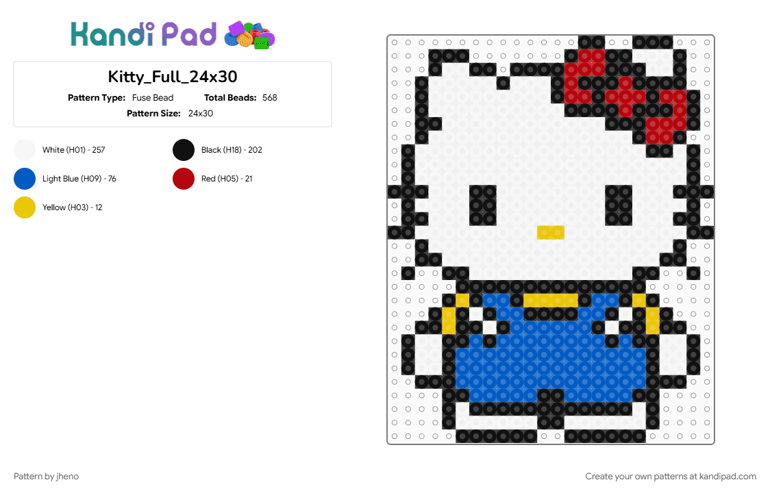 Kitty_Full_24x30 - Fuse Bead Pattern by jheno on Kandi Pad - blue, white