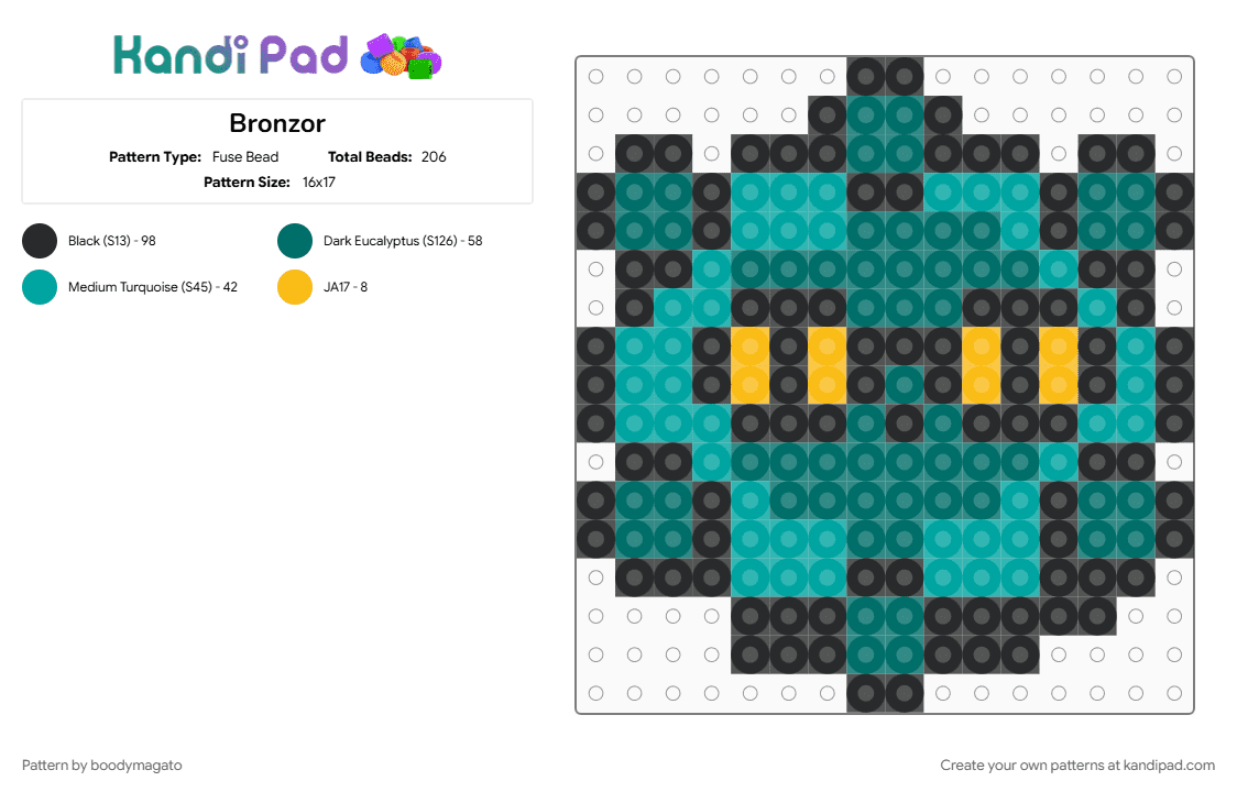 Bronzor - Fuse Bead Pattern by boodymagato on Kandi Pad - teal