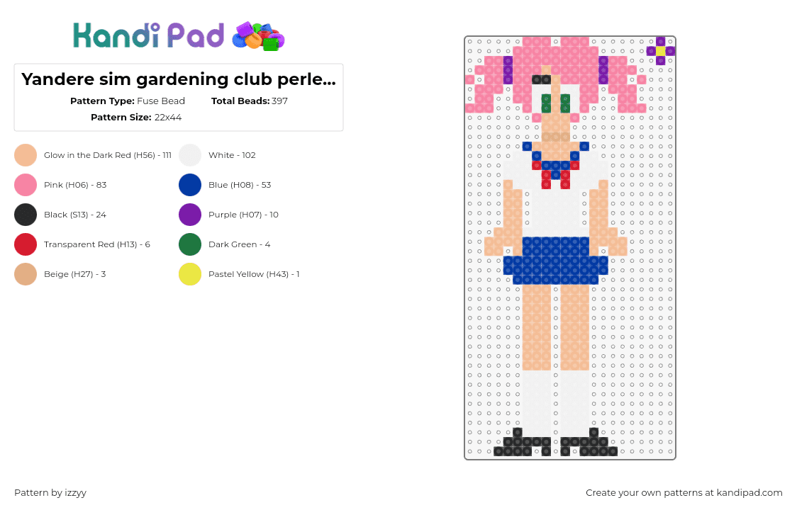 Yandere sim gardening club perler 2/5 - Fuse Bead Pattern by izzyy on Kandi Pad - yandere simulator,character,video game,white,tan,pink