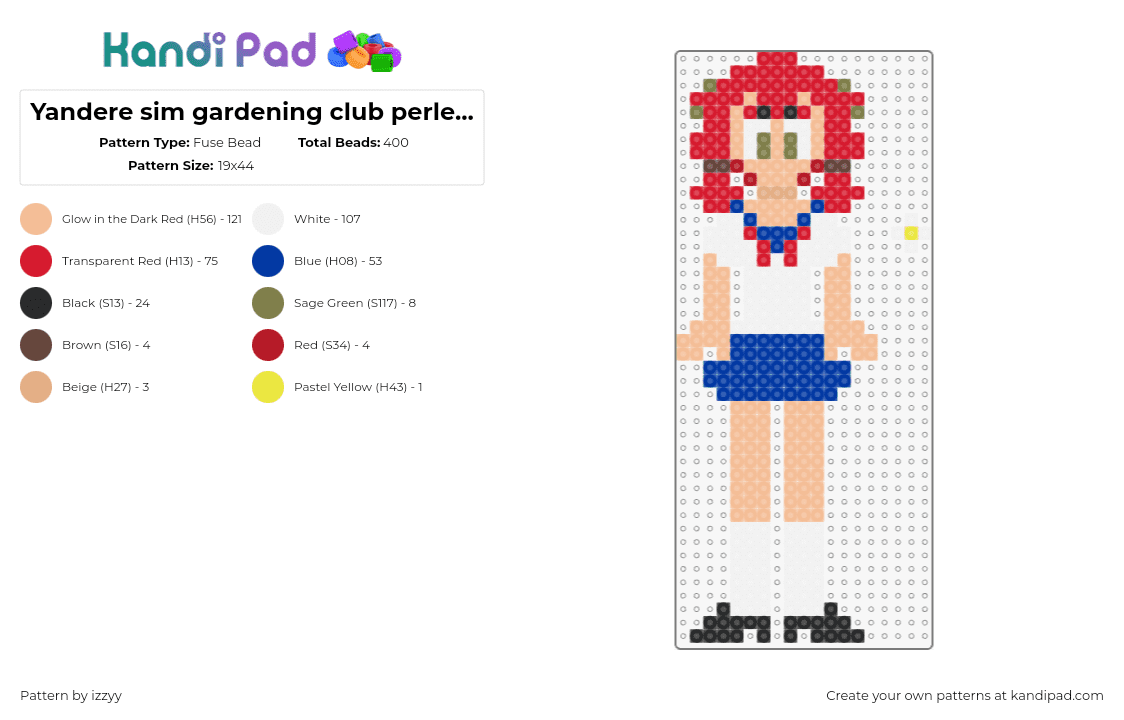 Yandere sim gardening club perler 4/5 - Fuse Bead Pattern by izzyy on Kandi Pad - yandere simulator,character,video game,white,tan,red