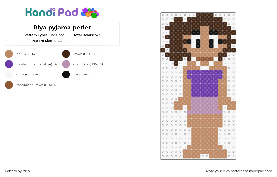 Riya pyjama perler - Fuse Bead Pattern by izzyy on Kandi Pad - riya,disventure camp,character,animation,tv show,tan,purple