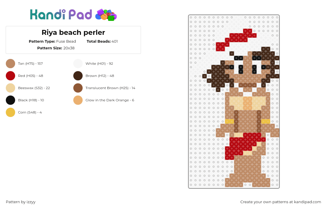 Riya beach perler - Fuse Bead Pattern by izzyy on Kandi Pad - riya,disventure camp,character,animation,tv show,tan,red