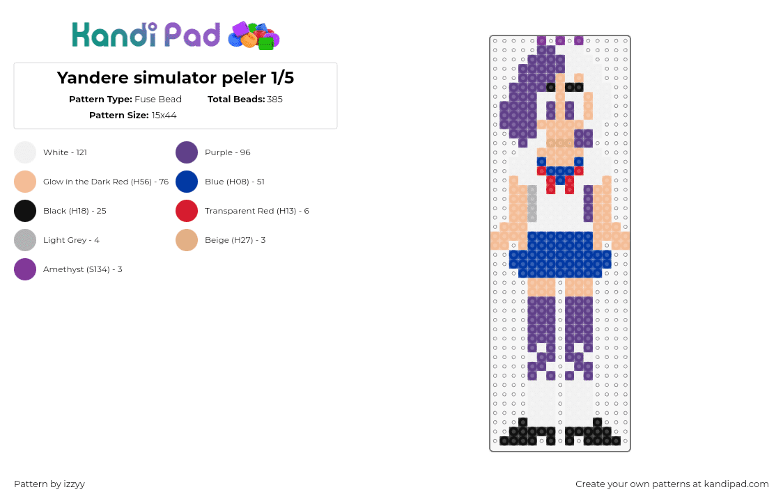 Yandere sim music club perler 1/5 - Fuse Bead Pattern by izzyy on Kandi Pad - yandere simulator,character,video game,white,purple