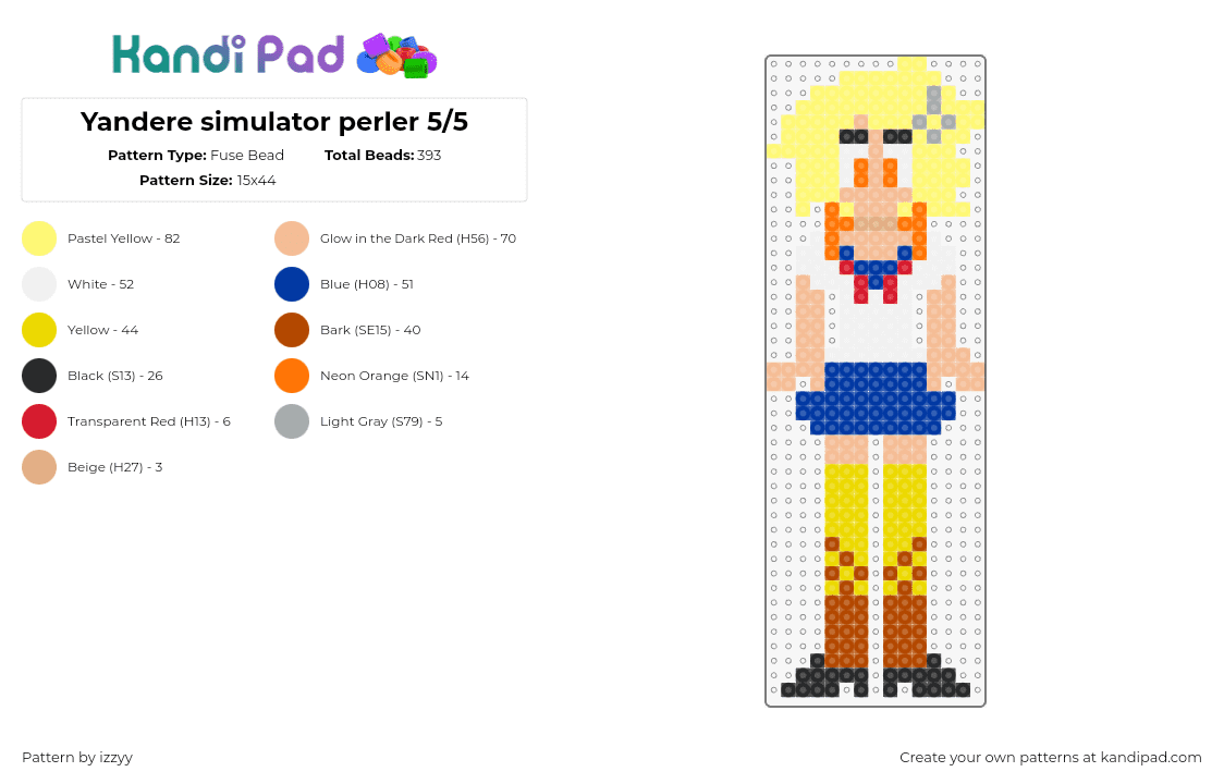 Yandere sim music club perler 5/5 - Fuse Bead Pattern by izzyy on Kandi Pad - yandere simulator,character,blonde,video game,yellow,orange