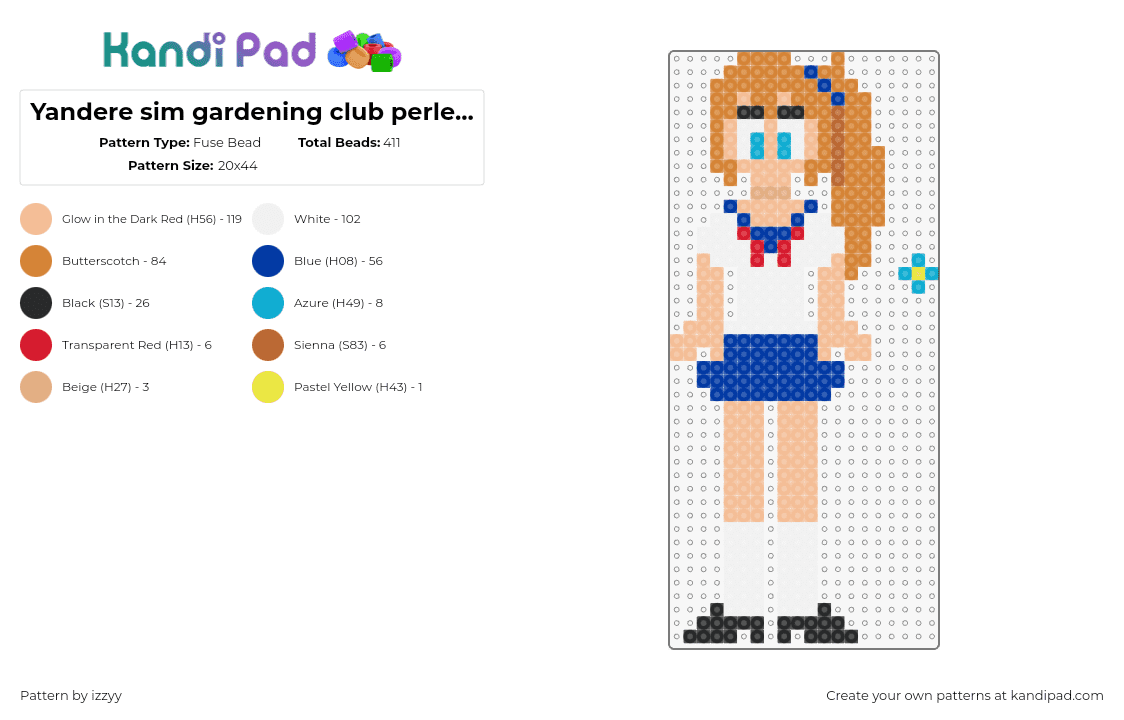 Yandere sim gardening club perler 3/5 - Fuse Bead Pattern by izzyy on Kandi Pad - yandere simulator,character,video game,white,tan