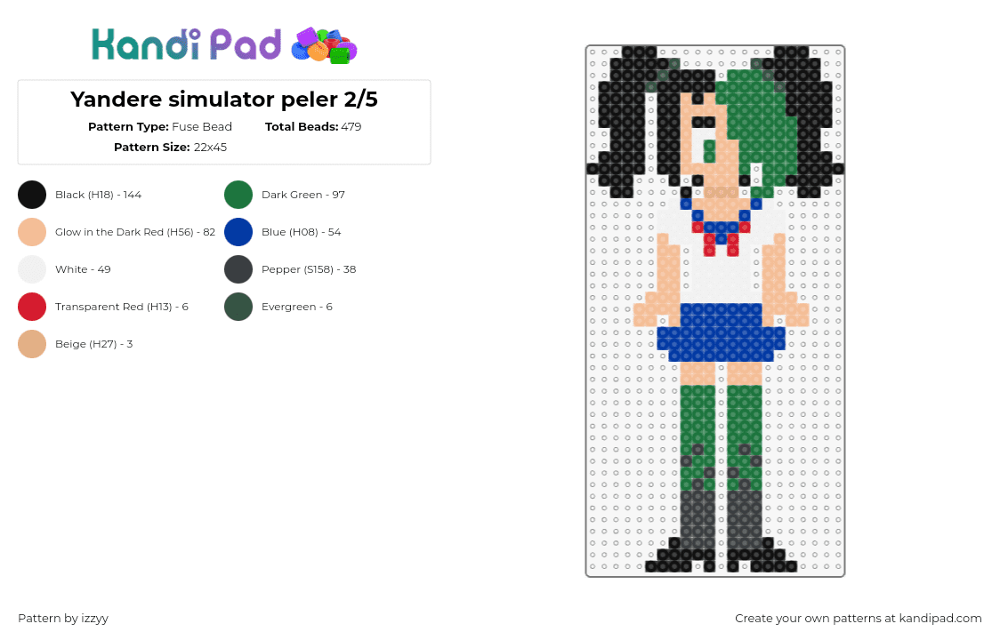 Yandere sim music club perler 2/5 - Fuse Bead Pattern by izzyy on Kandi Pad - yandere simulator,character,video game,green,tan,gray