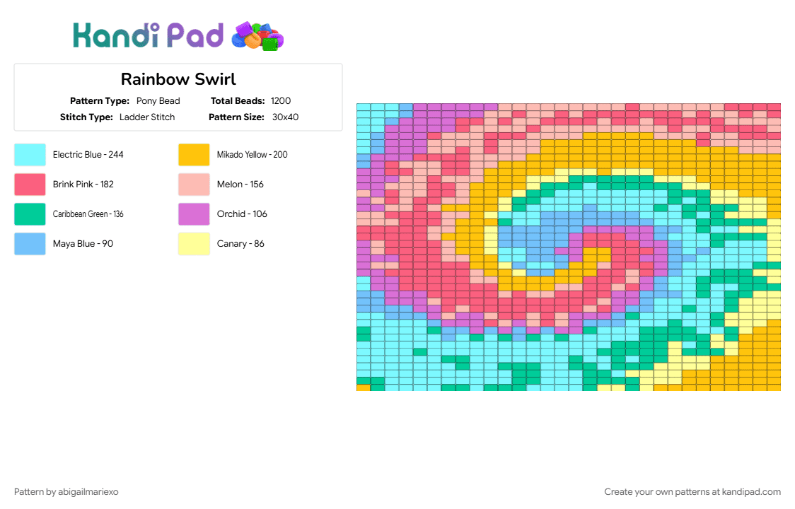 Rainbow Swirl - Pony Bead Pattern by abigailmariexo on Kandi Pad - light blue, yellow