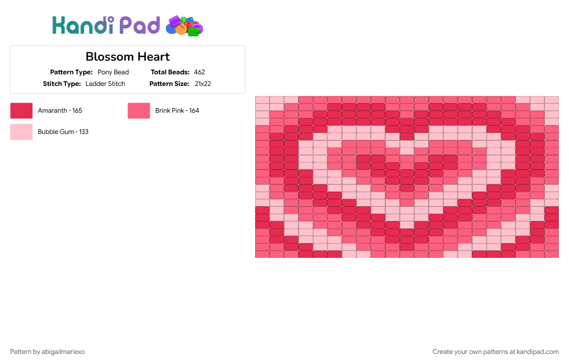 Blossom Heart - Pony Bead Pattern by abigailmariexo on Kandi Pad - pink, red