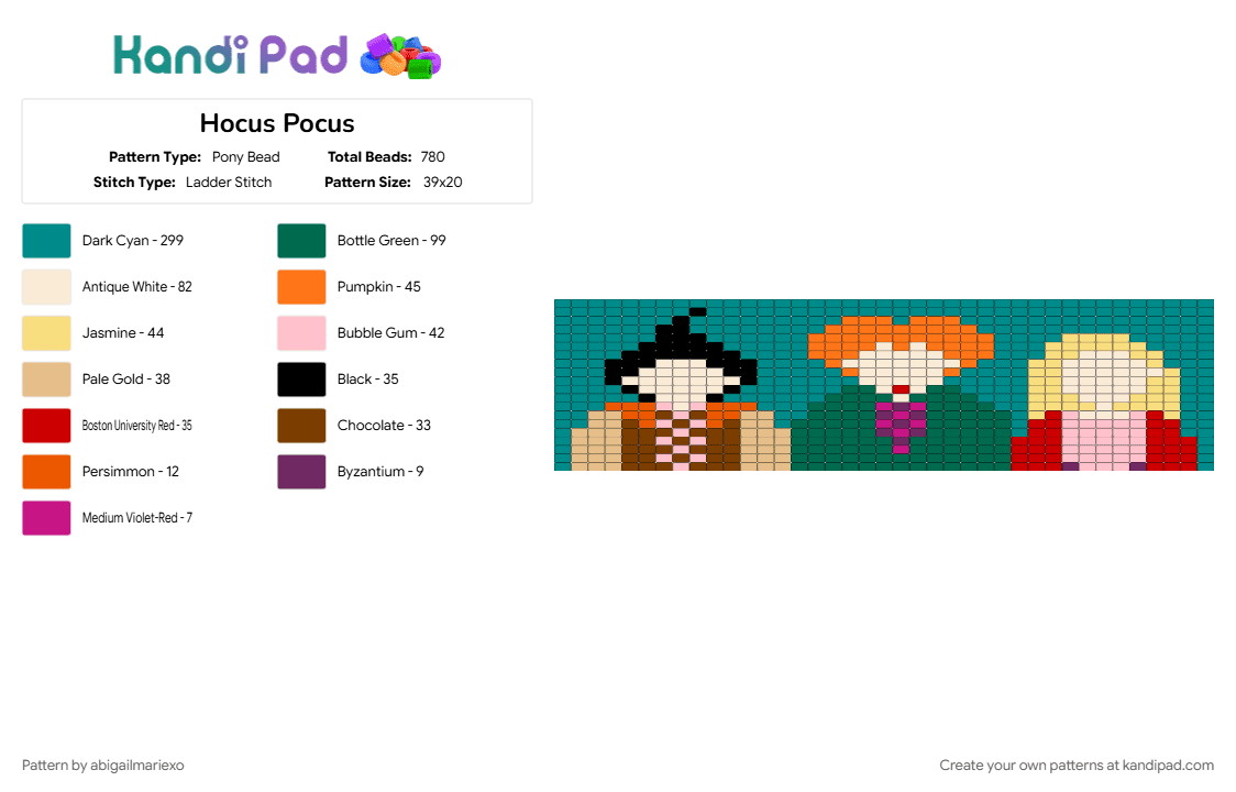 Hocus Pocus - Pony Bead Pattern by abigailmariexo on Kandi Pad - teal