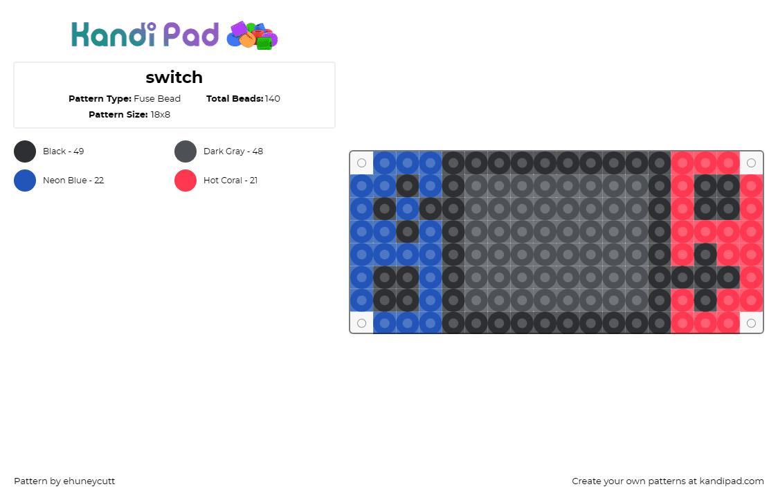 switch - Fuse Bead Pattern by ehuneycutt on Kandi Pad - switch,nintendo,console,video game,red,blue,gray