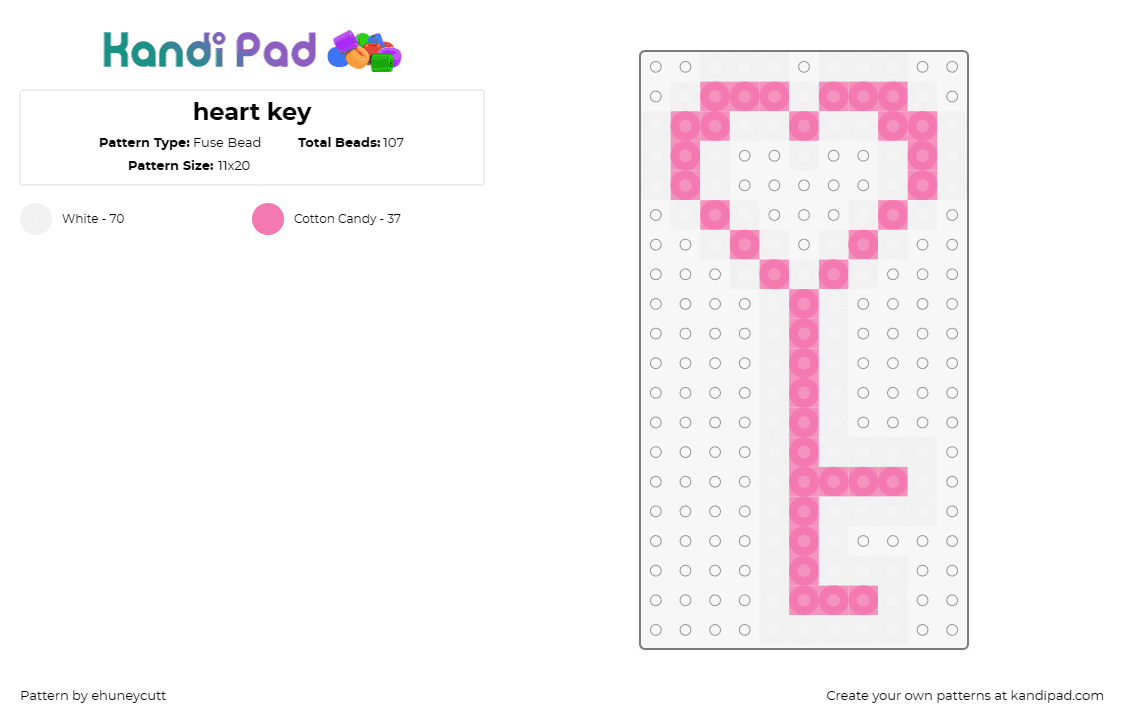 heart key - Fuse Bead Pattern by ehuneycutt on Kandi Pad - key,heart,love,simple,pink,white