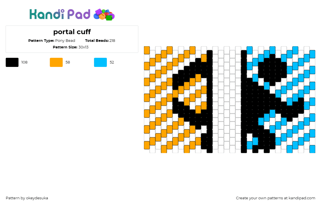 portal cuff - Pony Bead Pattern by okeydesuka on Kandi Pad - portal,diagonal,stripes,video game,cuff,light blue,orange,black