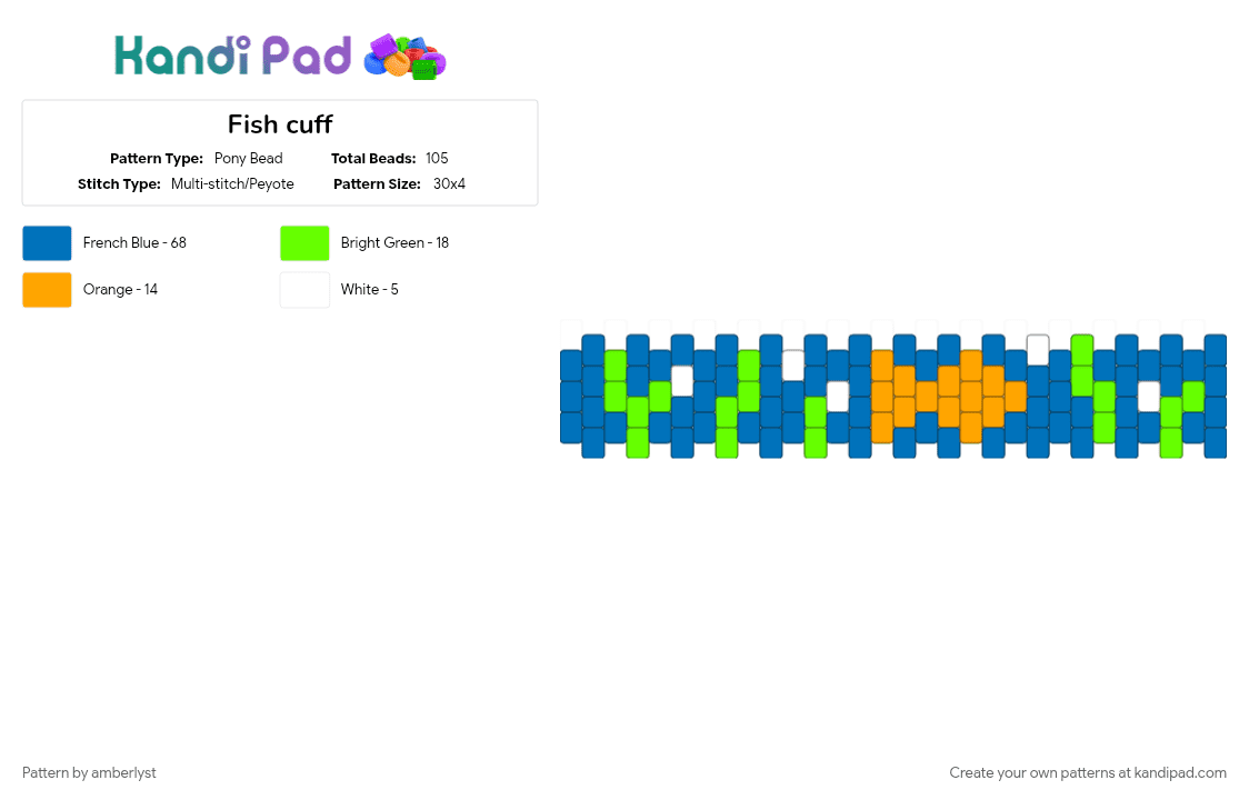 Fish cuff - Pony Bead Pattern by amberlyst on Kandi Pad - animal, blue, cuffs, fish, marine, nature, ocean