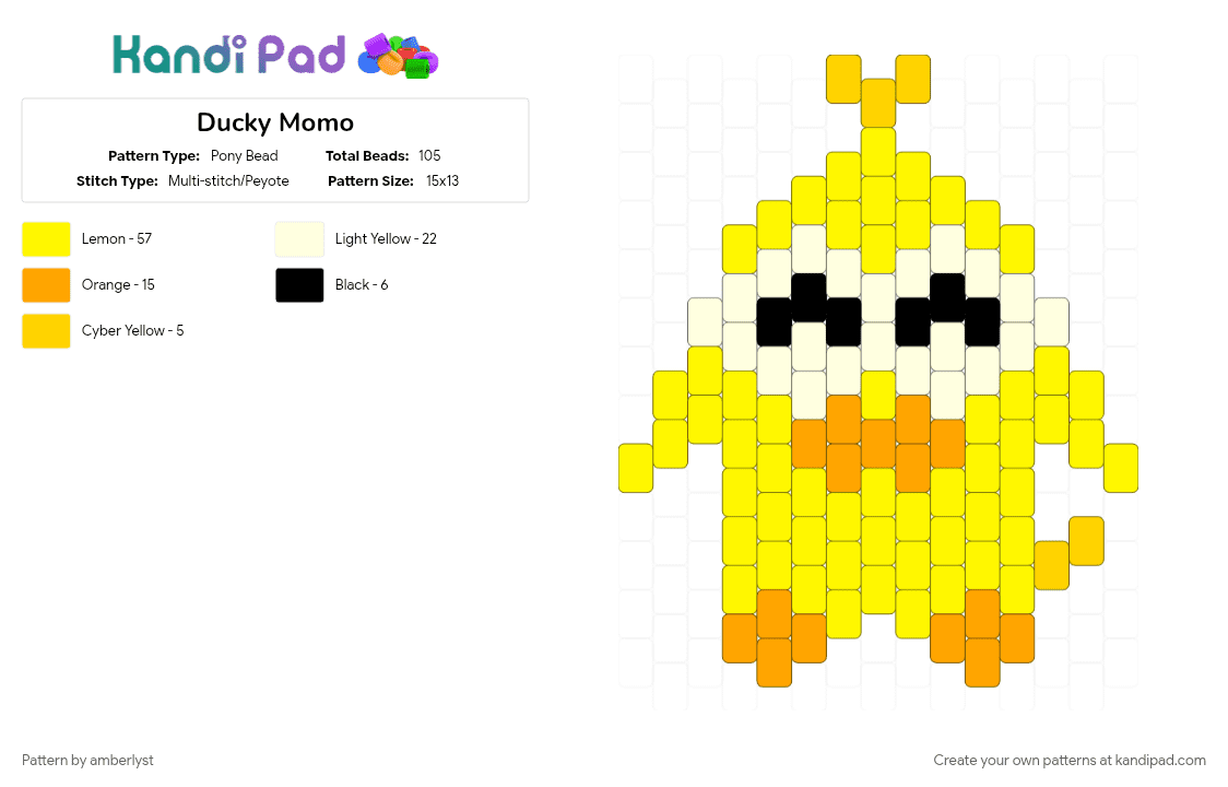 Ducky Momo - Pony Bead Pattern by amberlyst on Kandi Pad - cartoon, character, disney, duck, phineas and ferb, tv show, yellow