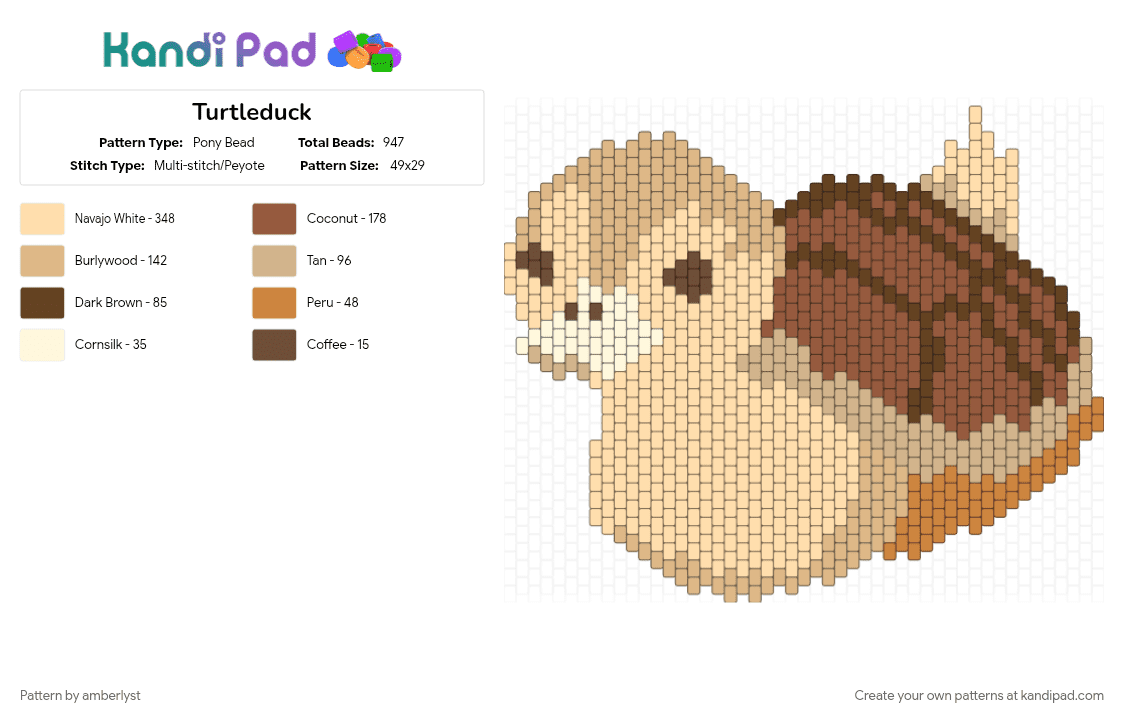 Turtleduck - Pony Bead Pattern by amberlyst on Kandi Pad - avatar the last airbender, beige, cartoon, duck, turtle, tv show