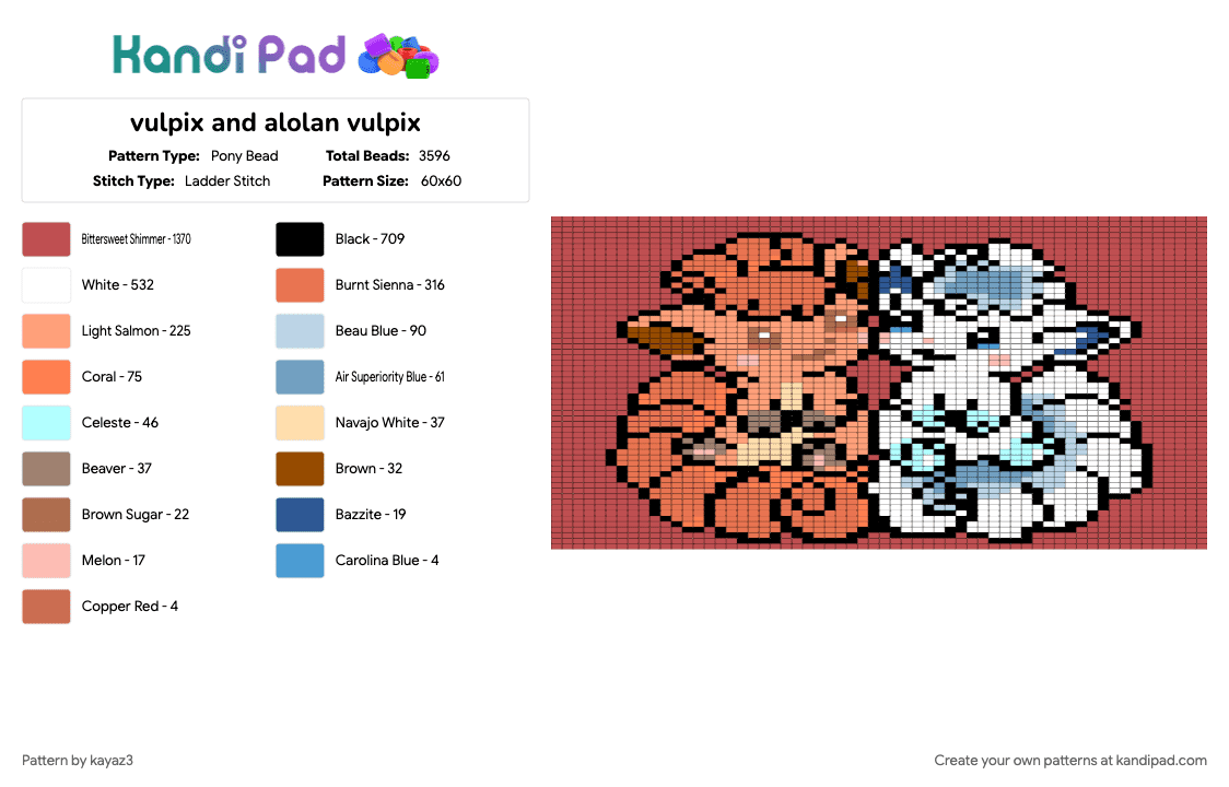 vulpix and alolan vulpix - Pony Bead Pattern by kayaz3 on Kandi Pad - orange, red