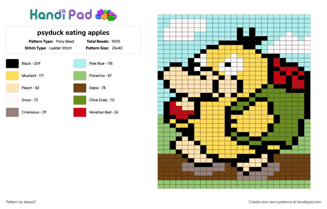 psyduck eating apples - Pony Bead Pattern by kayaz3 on Kandi Pad - green, light blue, yellow