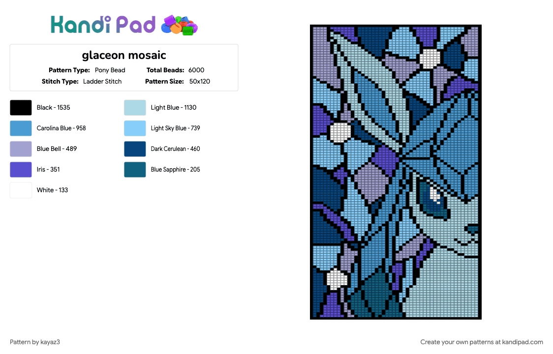glaceon mosaic - Pony Bead Pattern by kayaz3 on Kandi Pad - light blue