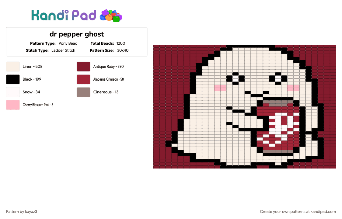 dr pepper ghost - Pony Bead Pattern by kayaz3 on Kandi Pad - brown, white
