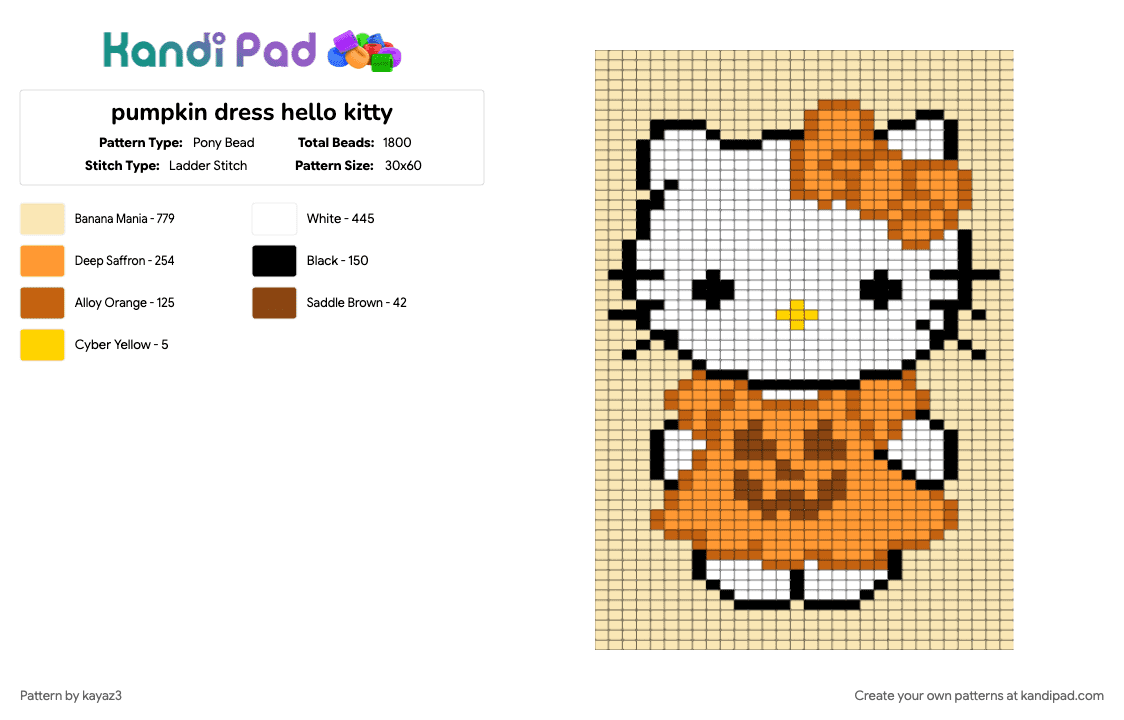 pumpkin dress hello kitty - Pony Bead Pattern by kayaz3 on Kandi Pad - beige, orange