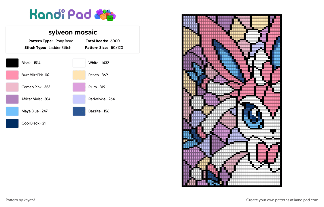 sylveon mosaic - Pony Bead Pattern by kayaz3 on Kandi Pad - pink