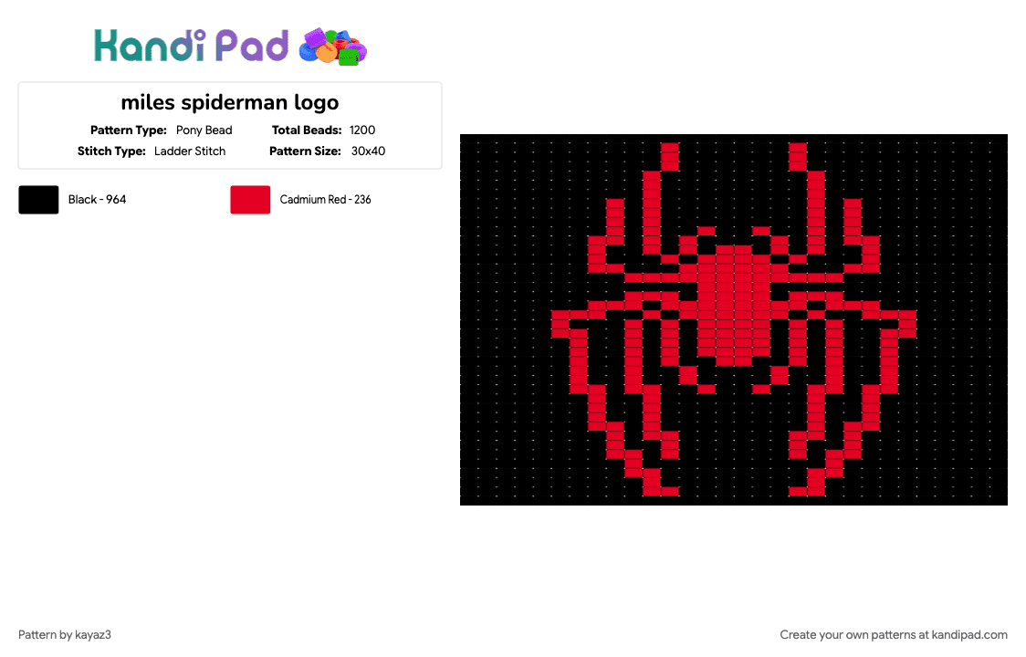 miles spiderman logo - Pony Bead Pattern by kayaz3 on Kandi Pad - black