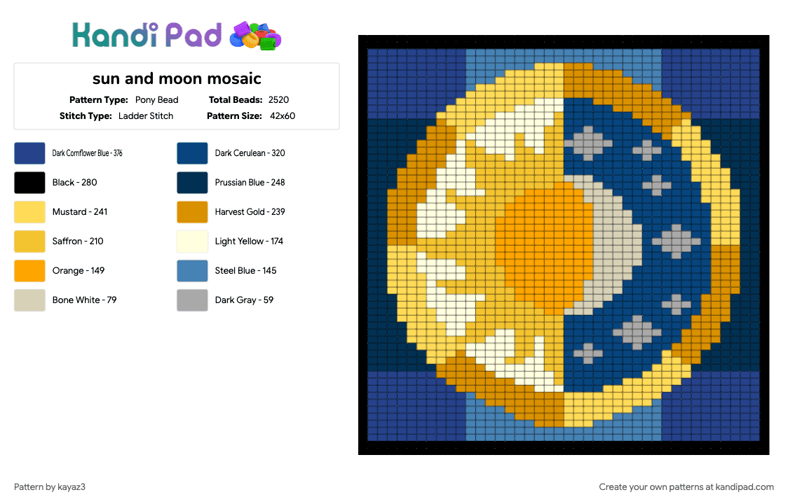 sun and moon mosaic - Pony Bead Pattern by kayaz3 on Kandi Pad - blue
