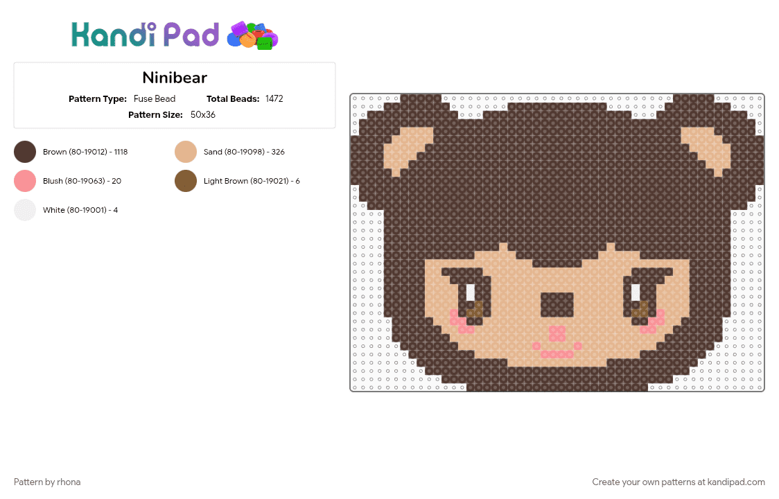 Ninibear - Fuse Bead Pattern by rhona on Kandi Pad - brown