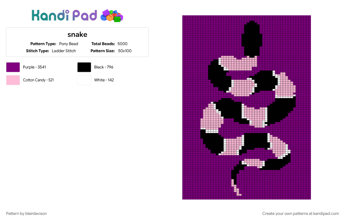 snake - Pony Bead Pattern by blairdavison on Kandi Pad - pink