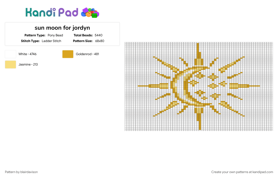 sun moon for jordyn - Pony Bead Pattern by blairdavison on Kandi Pad - orange, white, yellow