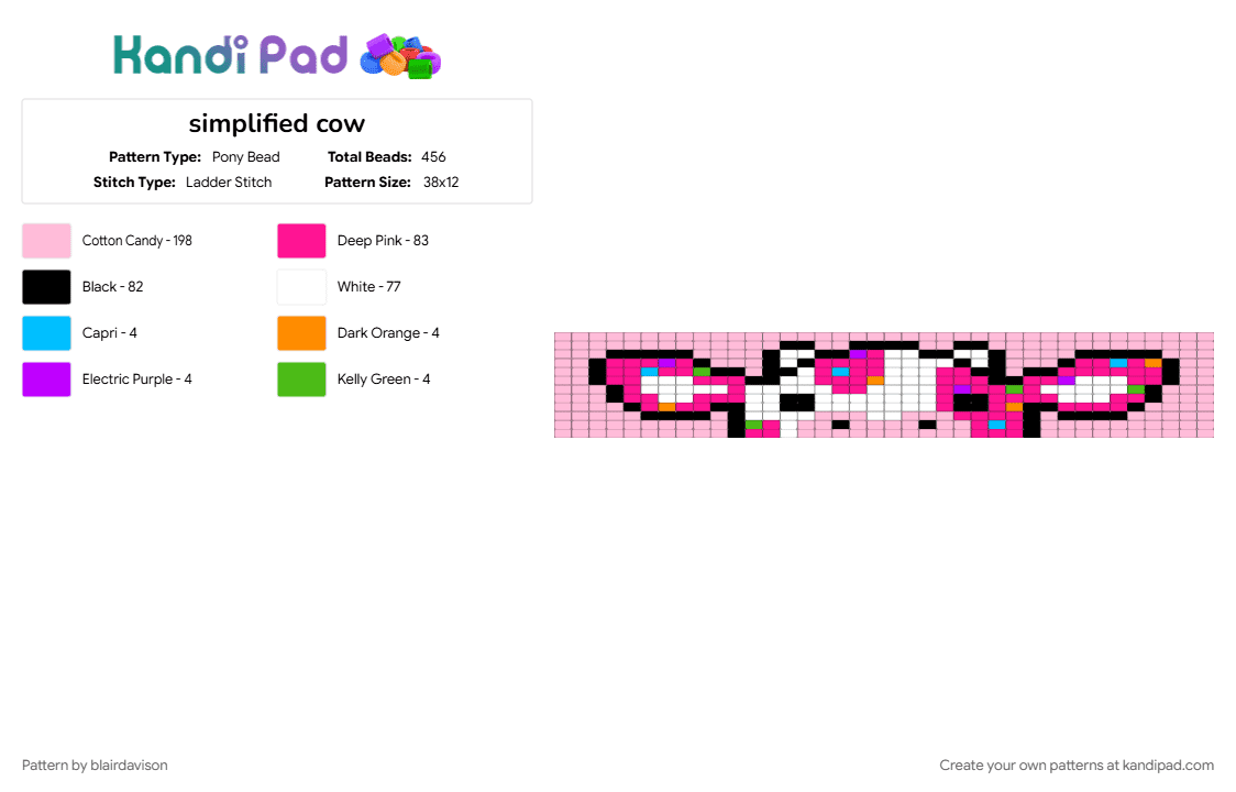 simplified cow - Pony Bead Pattern by blairdavison on Kandi Pad - pink