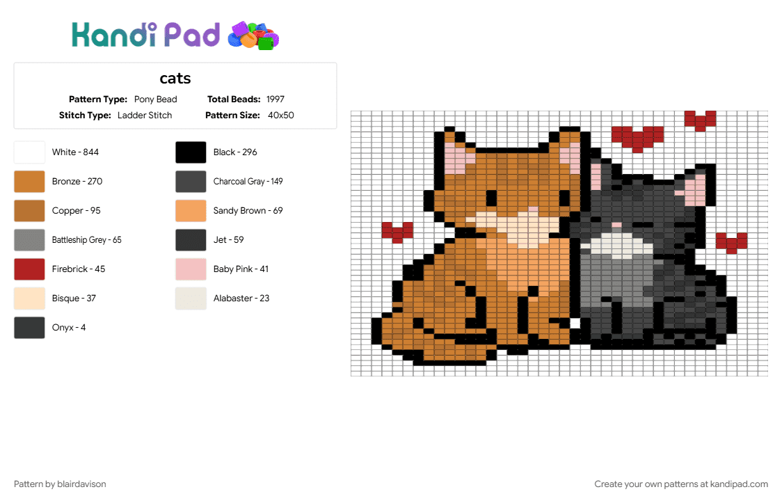 cats - Pony Bead Pattern by blairdavison on Kandi Pad - brown, orange, white