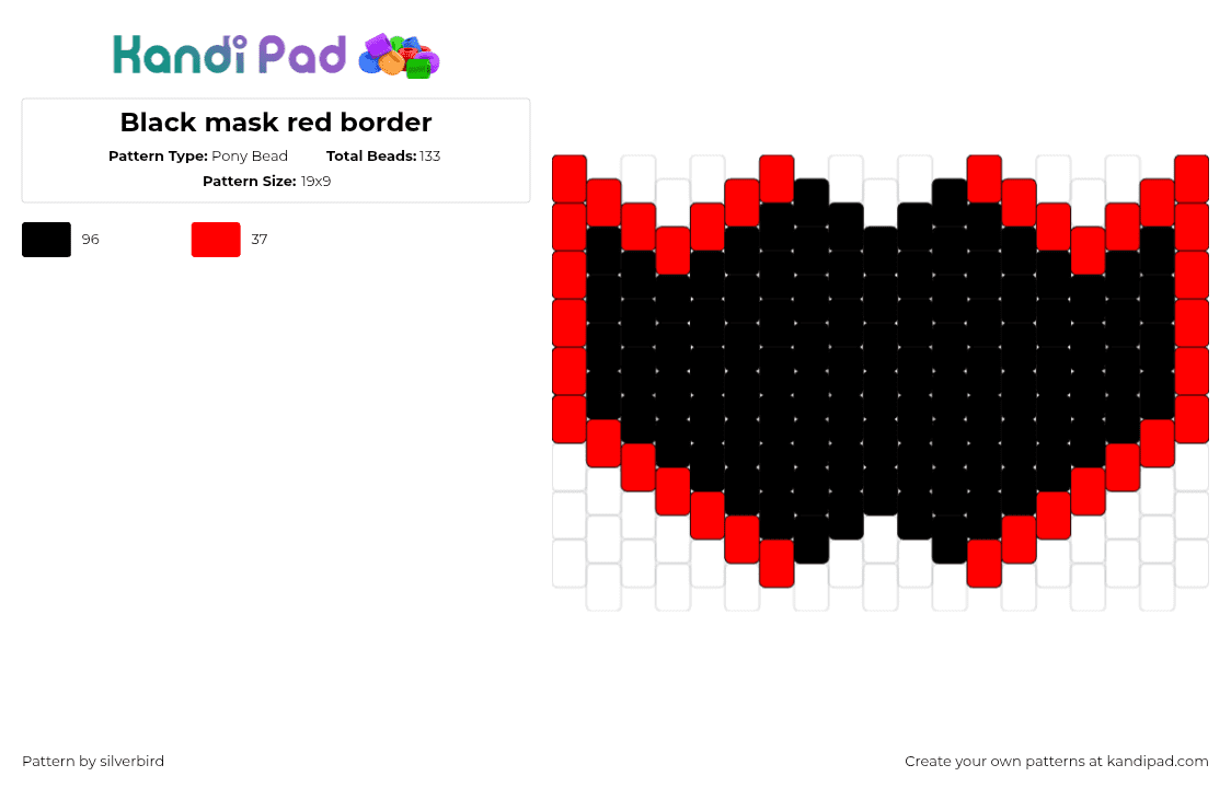 Black mask red border - Pony Bead Pattern by silverbird on Kandi Pad - mask,border,simple,black,red