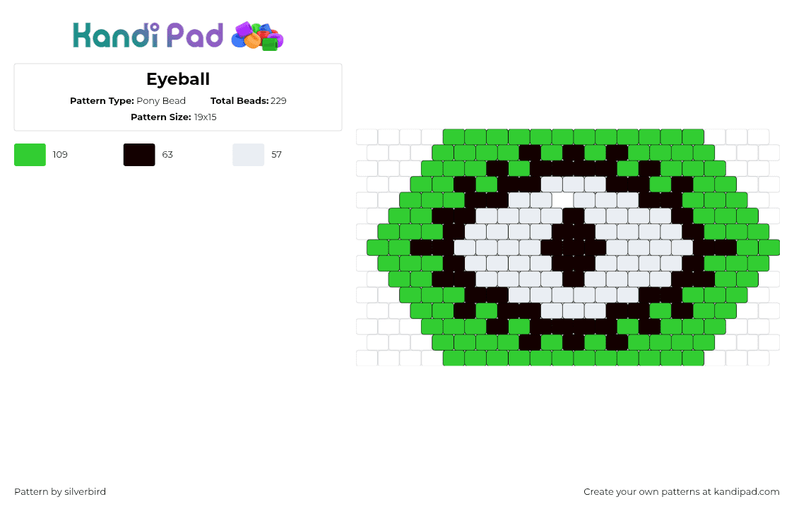 Eyeball - Pony Bead Pattern by silverbird on Kandi Pad - eye,eyeballcharm,spooky,white,green