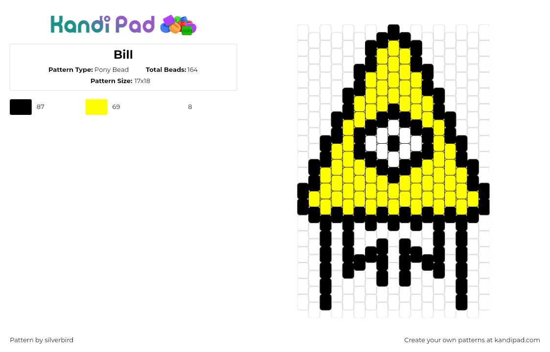 Bill - Pony Bead Pattern by silverbird on Kandi Pad - bill cipher,gravity falls,triangle,character,cartoon,cyclops,tv show,yellow,black