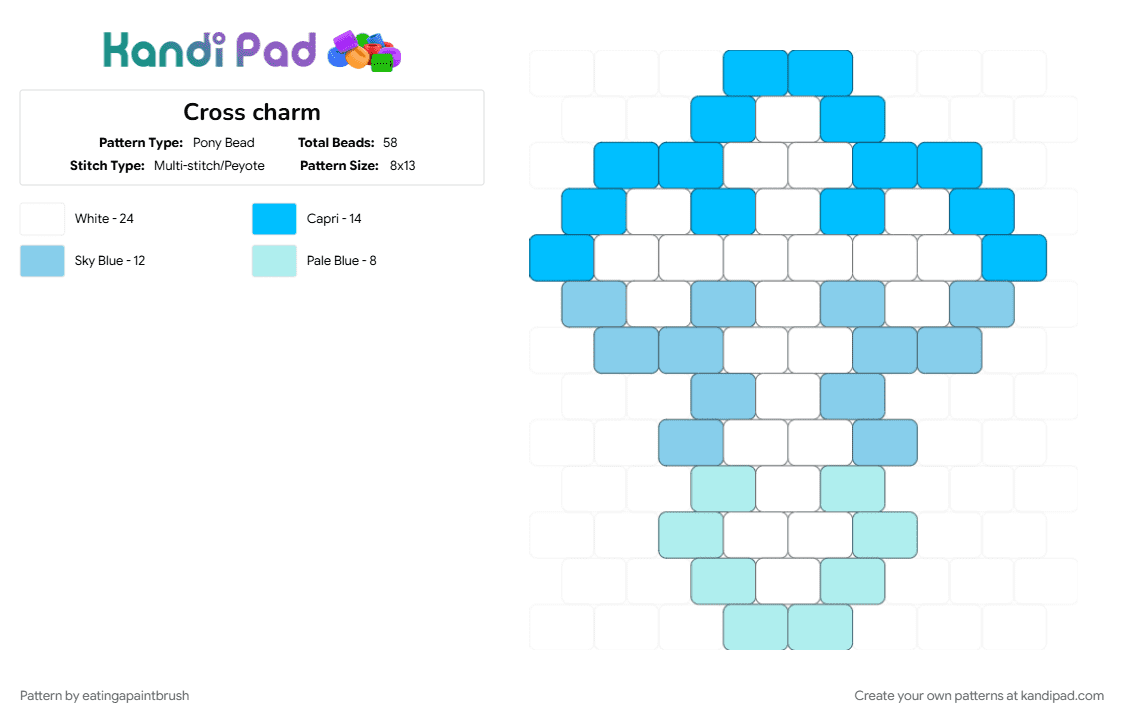 Cross charm - Pony Bead Pattern by eatingapaintbrush on Kandi Pad - light blue, white