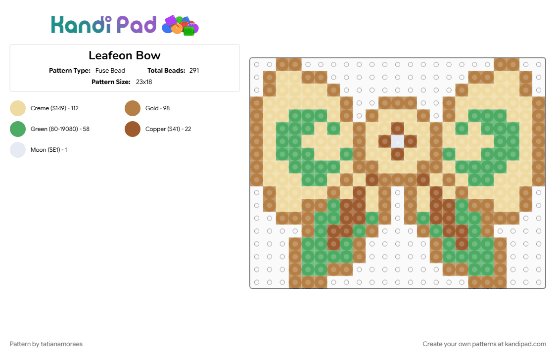 Leafeon Bow - Fuse Bead Pattern by tatianamoraes on Kandi Pad - beige, tan