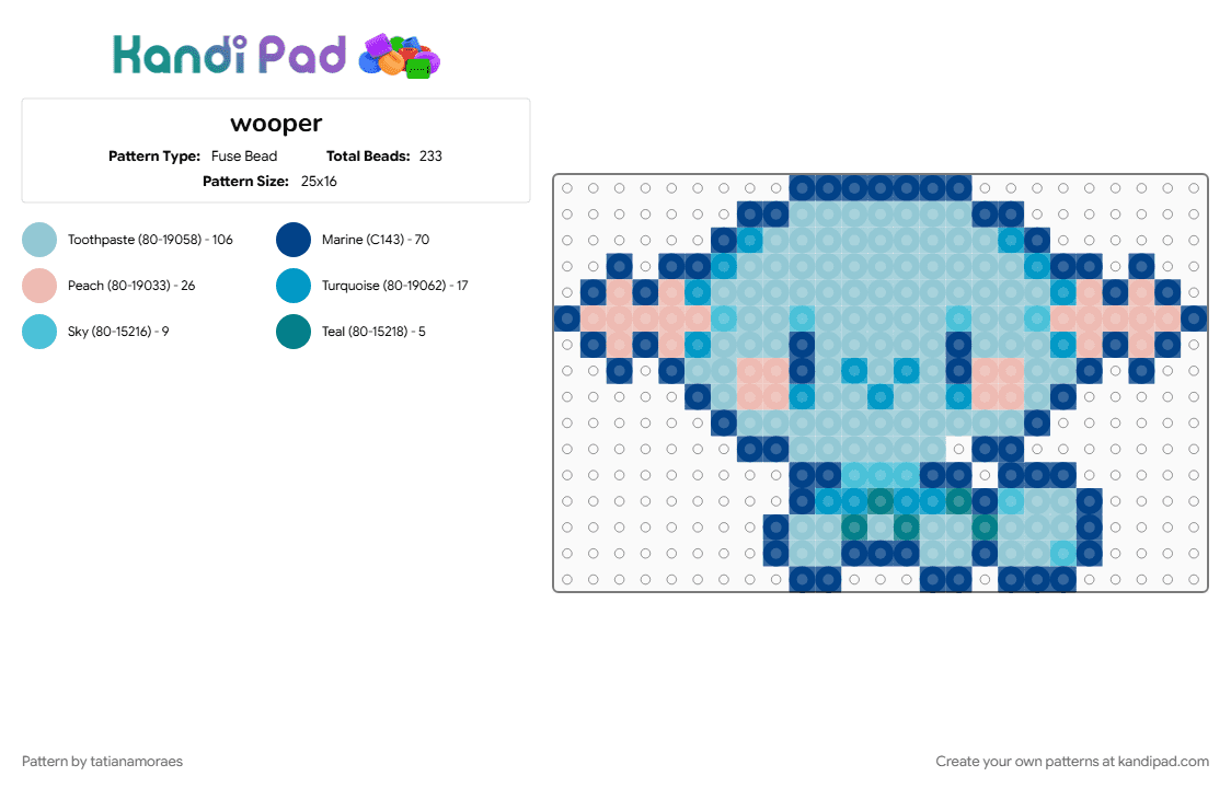 wooper - Fuse Bead Pattern by tatianamoraes on Kandi Pad - blue, light blue